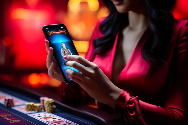 Baccarat table with live dealer and player interaction